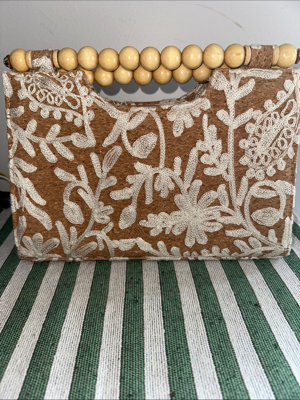 Haute Hippie Floral Cork Embroidered Beaded-Handle Clutch - Picture 6 of 11